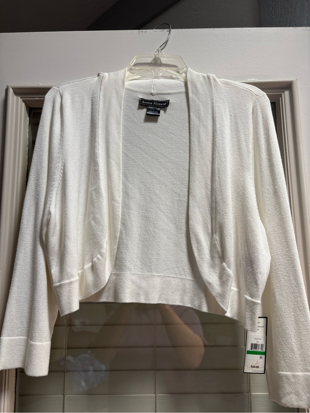 NWT Jessica Howard White Open-Front Cropped Cardigan